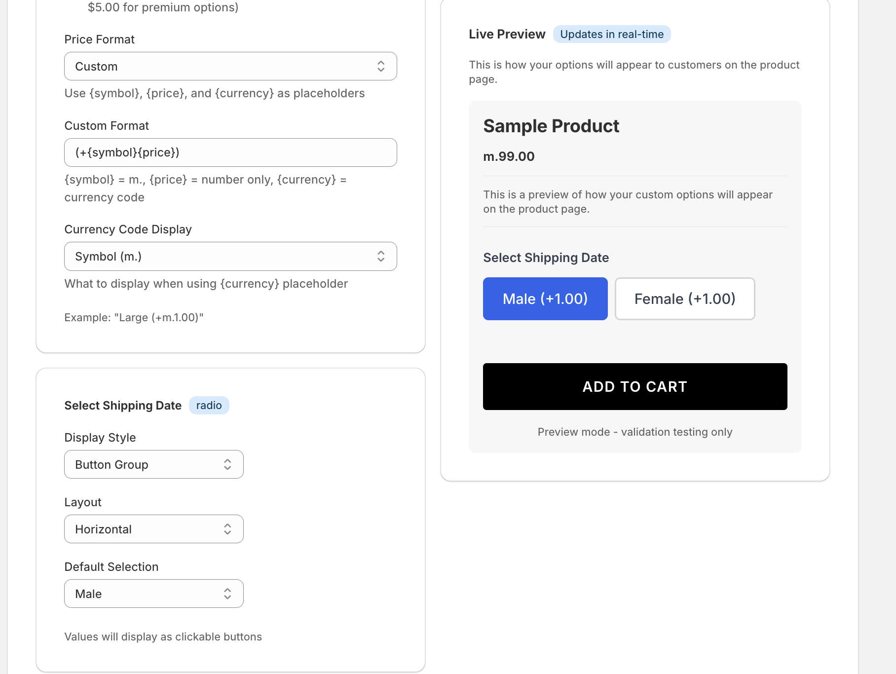 Radio button configuration